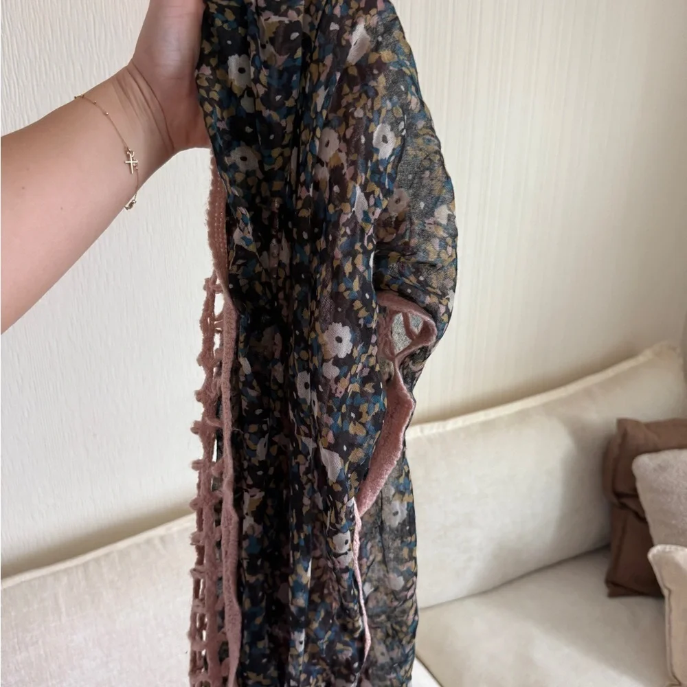 Pins & Needles Floral and Pink Crochet Scarf